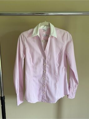 Calvin Klein Pink and White Striped Dress Shirt with White Collar